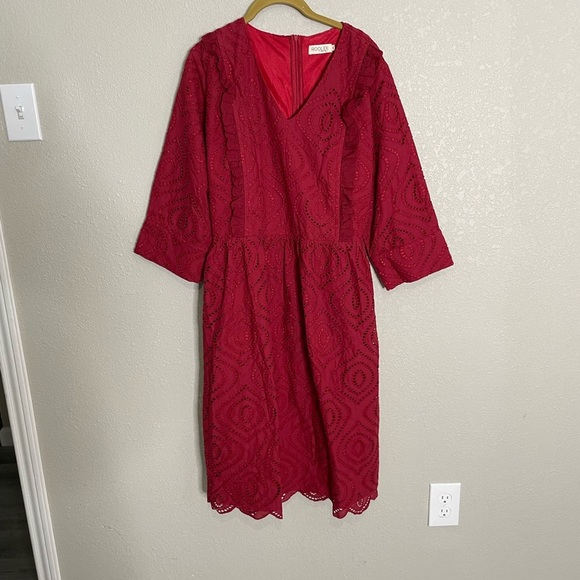 Roolee Burgundy Eyelet 3/4 Sleeve Dress - Picture 3 of 10